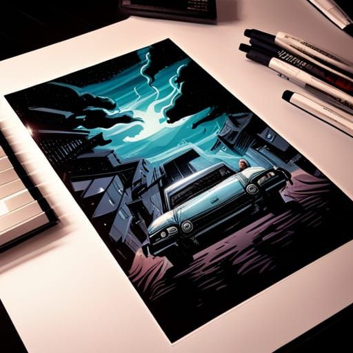 Dynamic Car in Comic Book Art Style