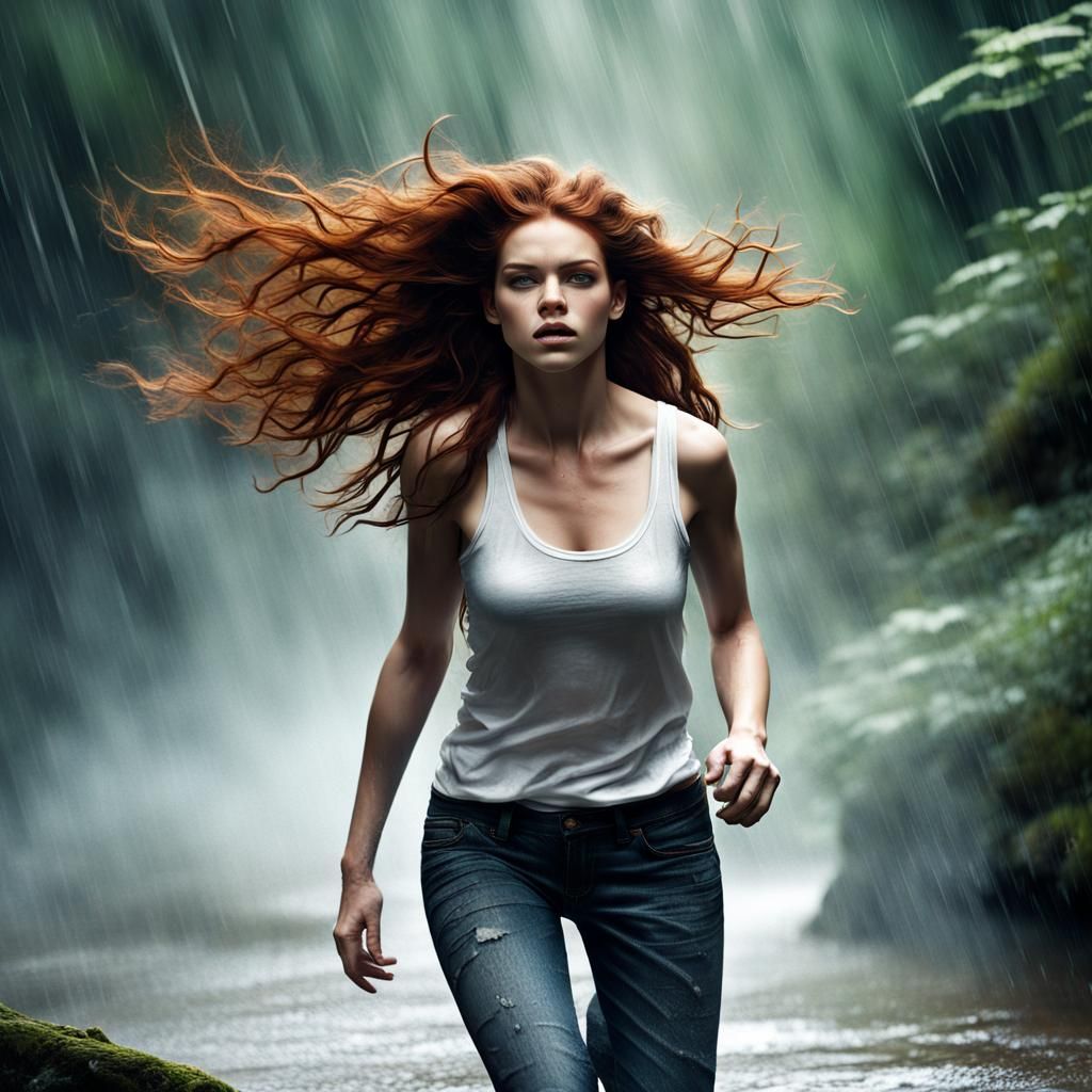 Barbara Palvin in Rainy Forest: Hyperrealistic Portrait