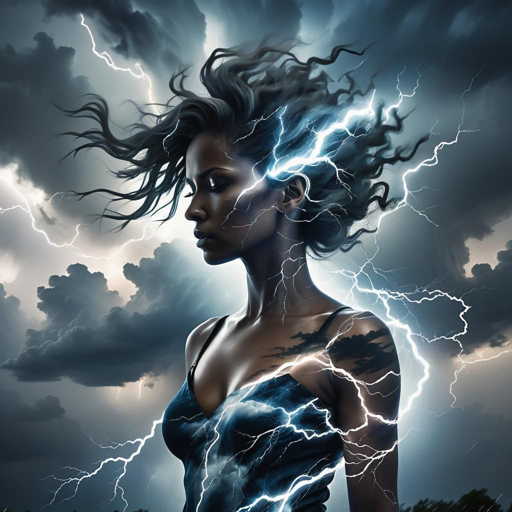 Thunderstorm Silhouette: Dramatic Double Exposure Artwork