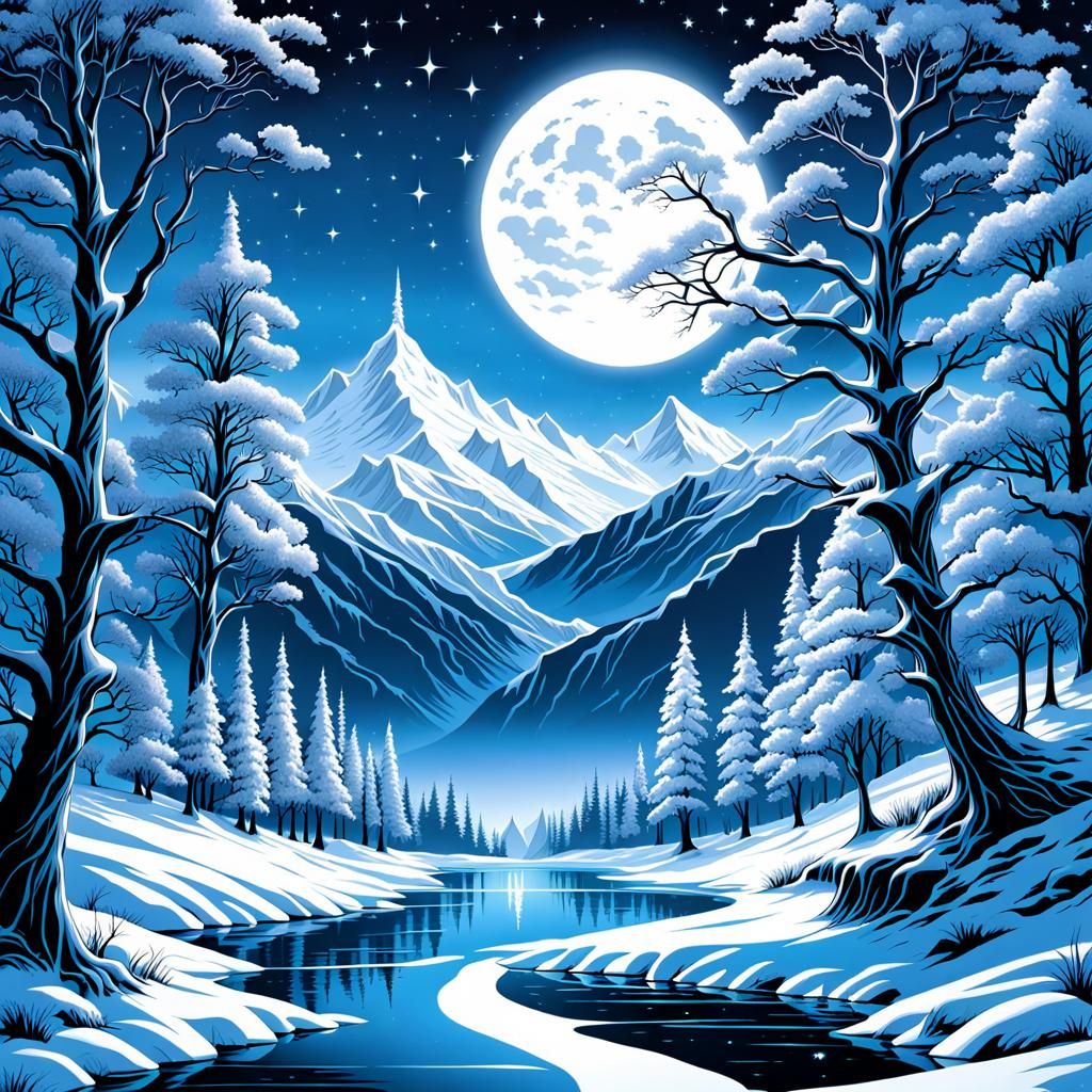 Icy Gothic Winter Landscape with Glittering Stars