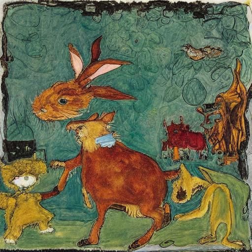 Surreal Rabbit Drinking, in Expressionist Style