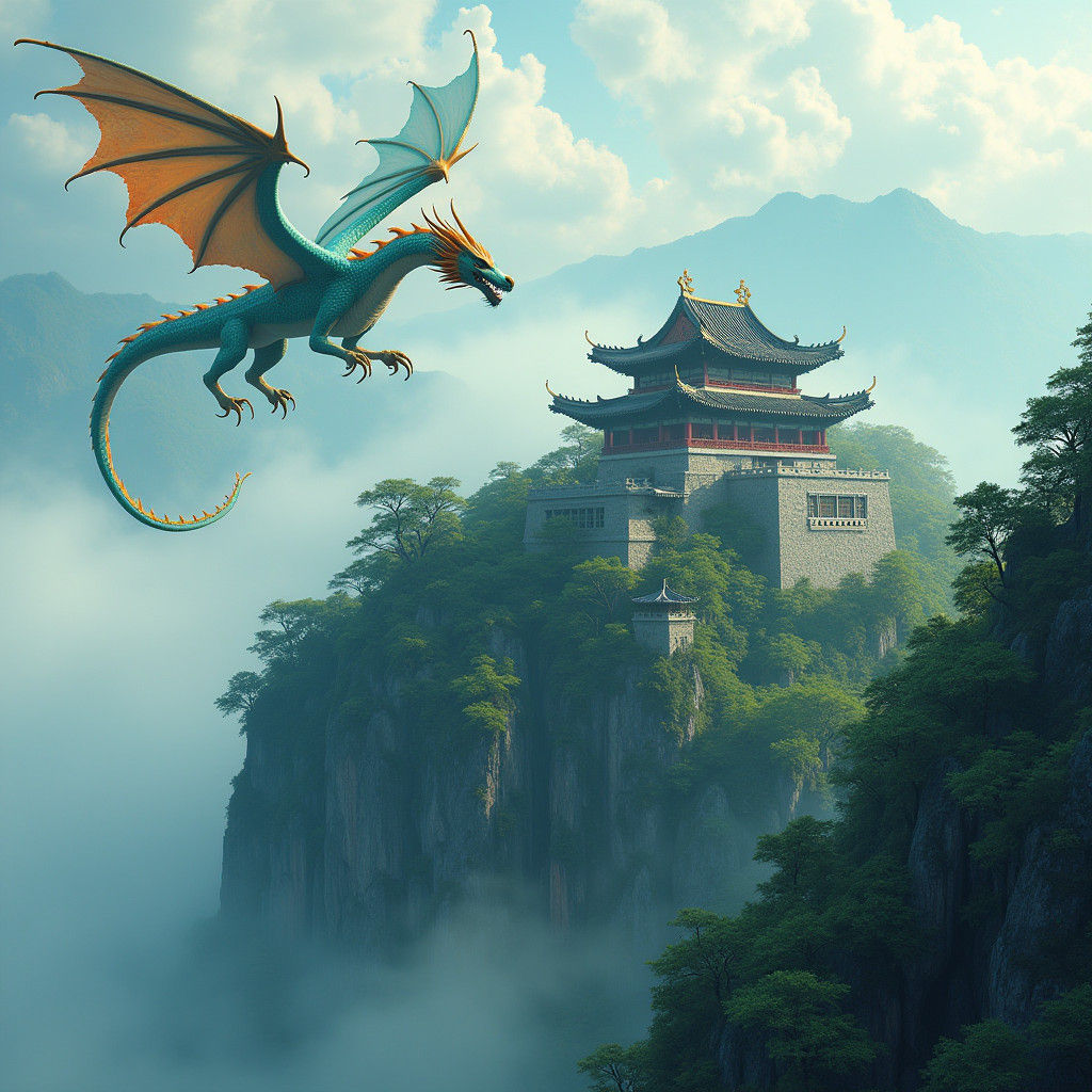 Shaolin Temple and Dragon in China, Matte Painting