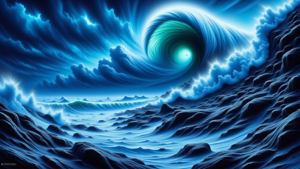 Violent Ocean Wave Crashing Ashore at Night