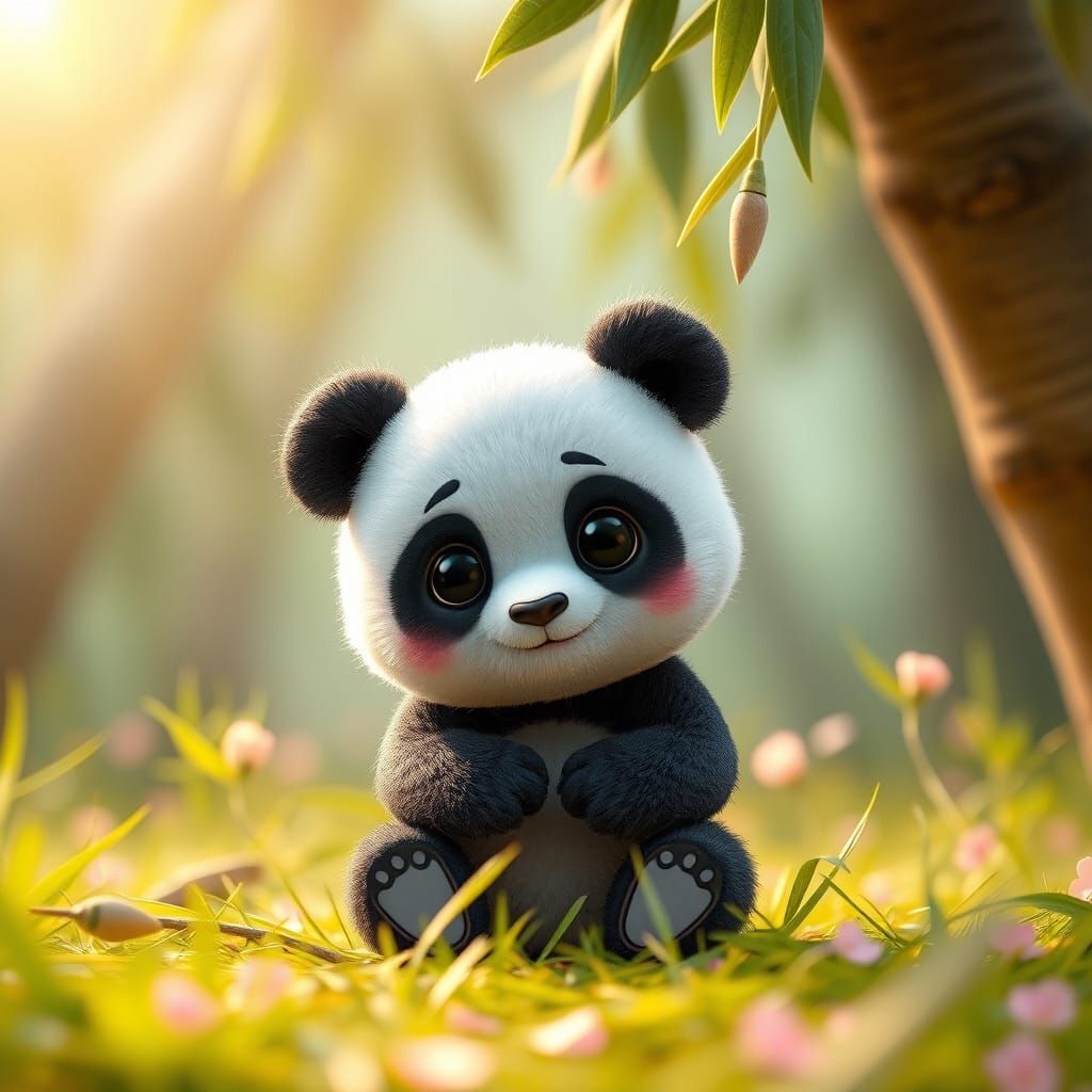 Adorable Baby Panda on Bamboo Branch