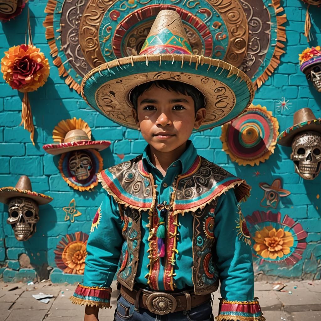 a cartoon boy wearing a sombrero, comic book art, dark