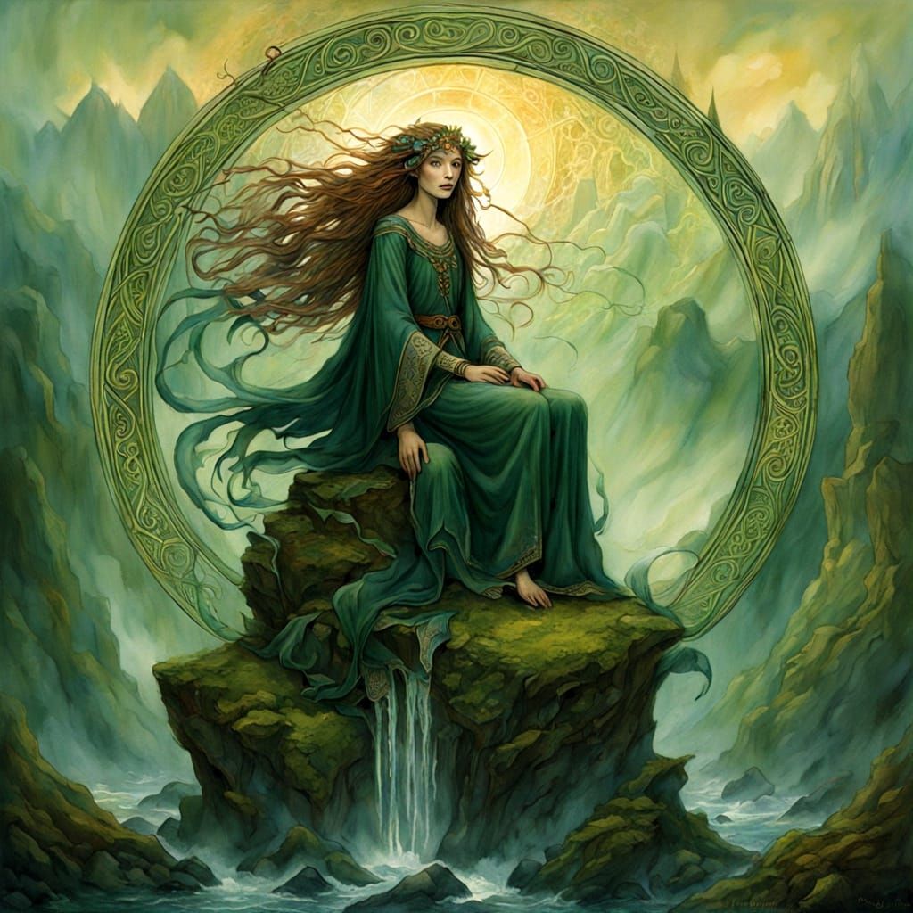 Regal Celtic Figure in Ethereal Landscape