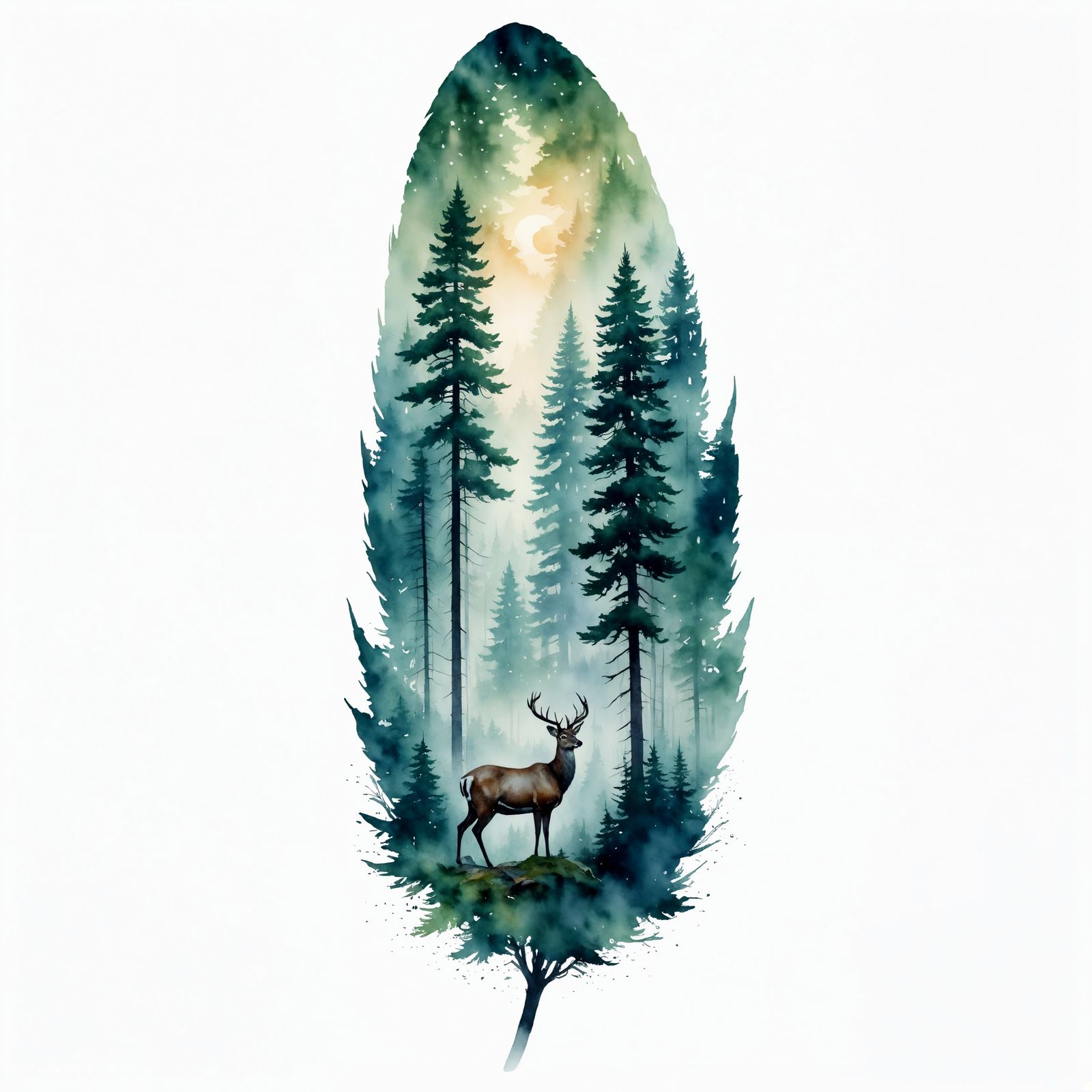 Ethereal Nature Scene in Whimsical Watercolor Style