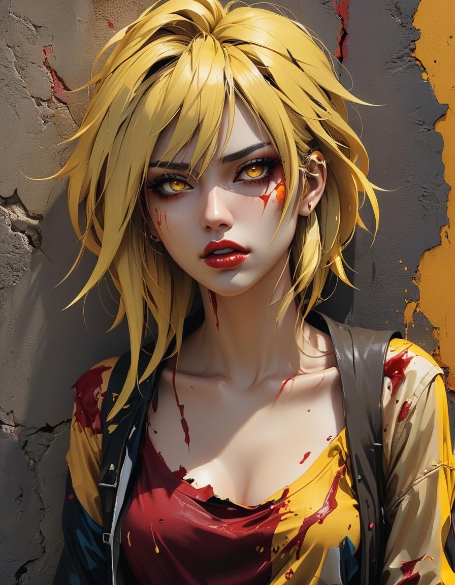 Cannibal Woman Portrait in Abstract Anime Style