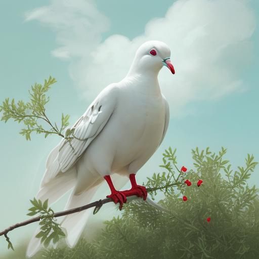 Dove with Branch Against a Light Green Sky