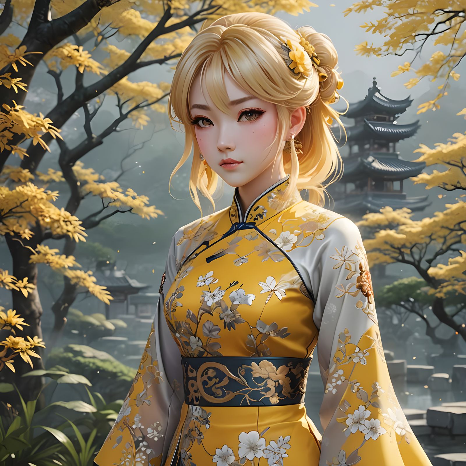 Anime Girl in Qipao, 3D Rendered