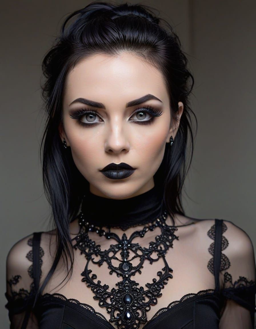 Petite Goth Woman with Dramatic Makeup