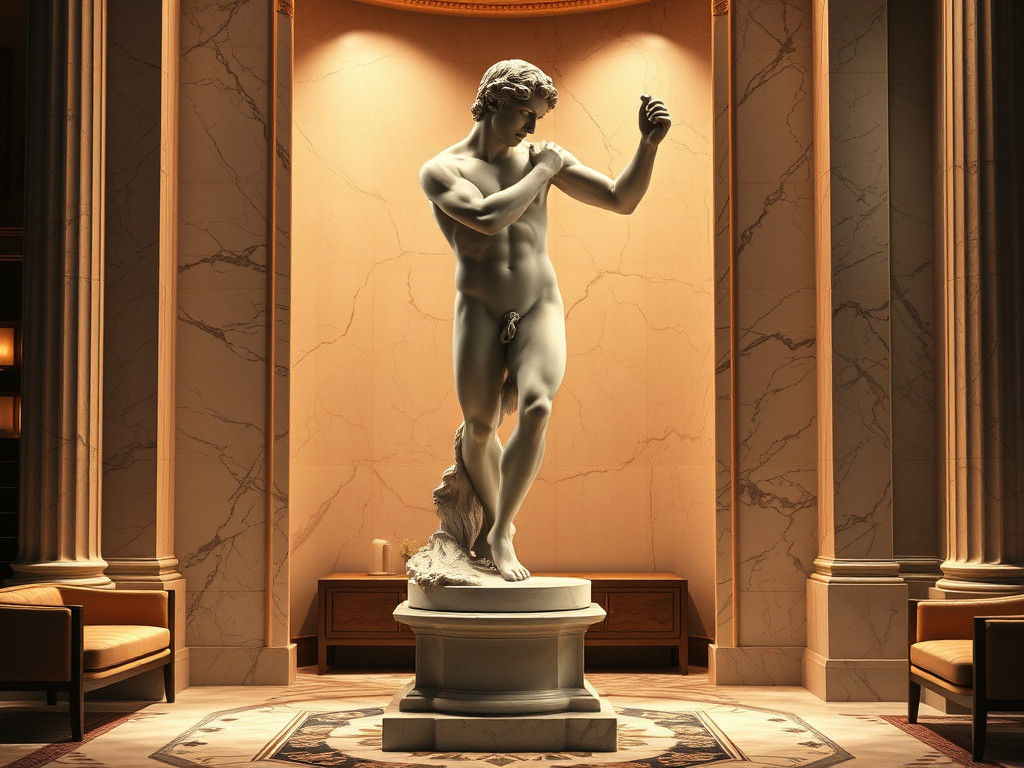 Hyper Realistic Classical Discobolus Statue in Opulent Livin...