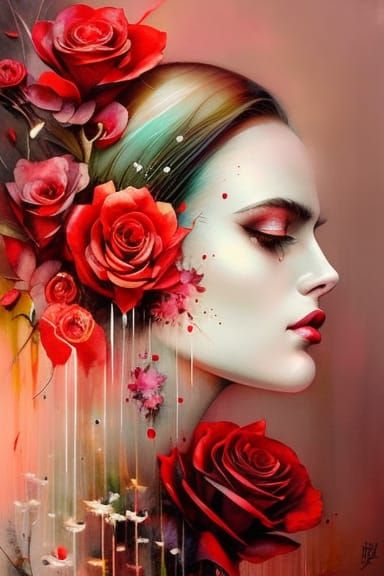 Liquid Red Roses in Dynamic Splash Art Style