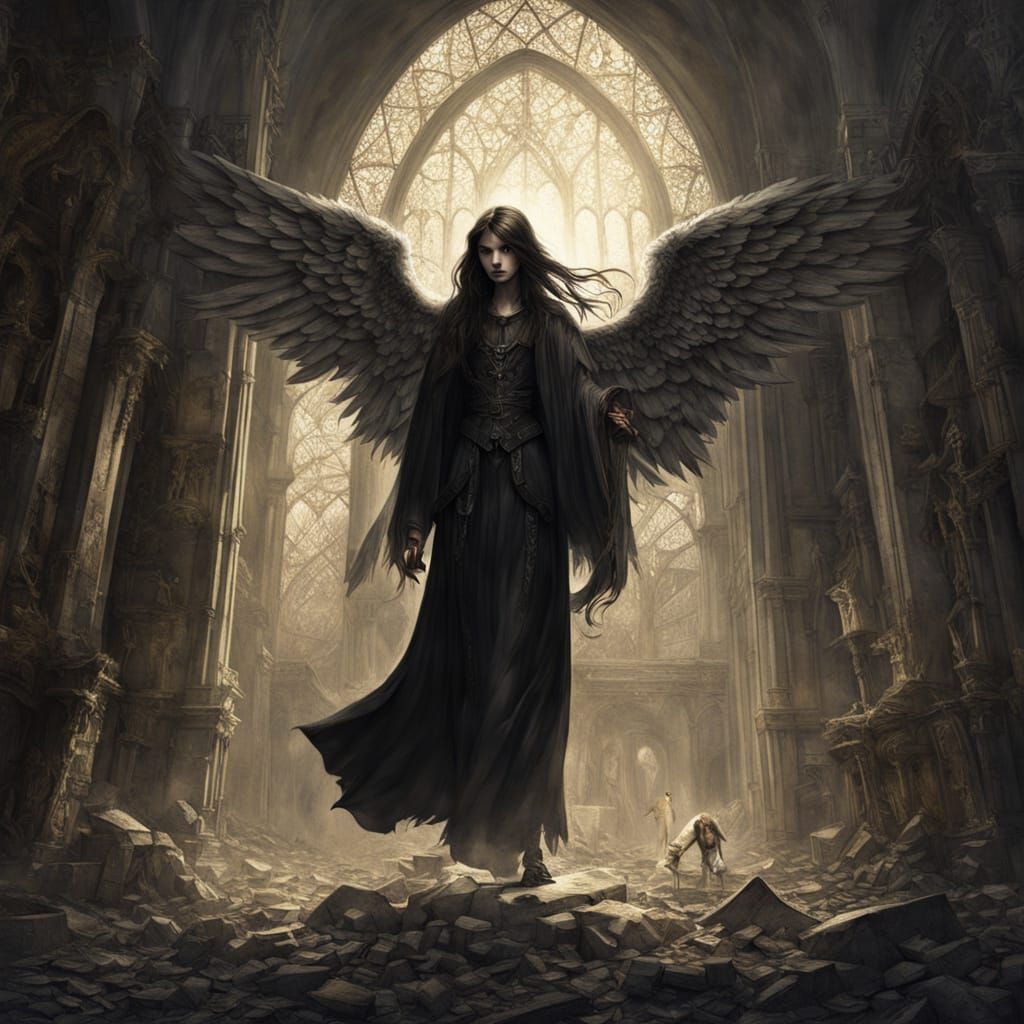 Angel Over Ruins in Gothic Splendor