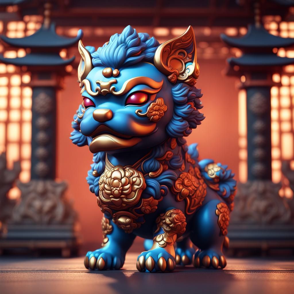 Chibi Japanese Foo Dog Digital Painting