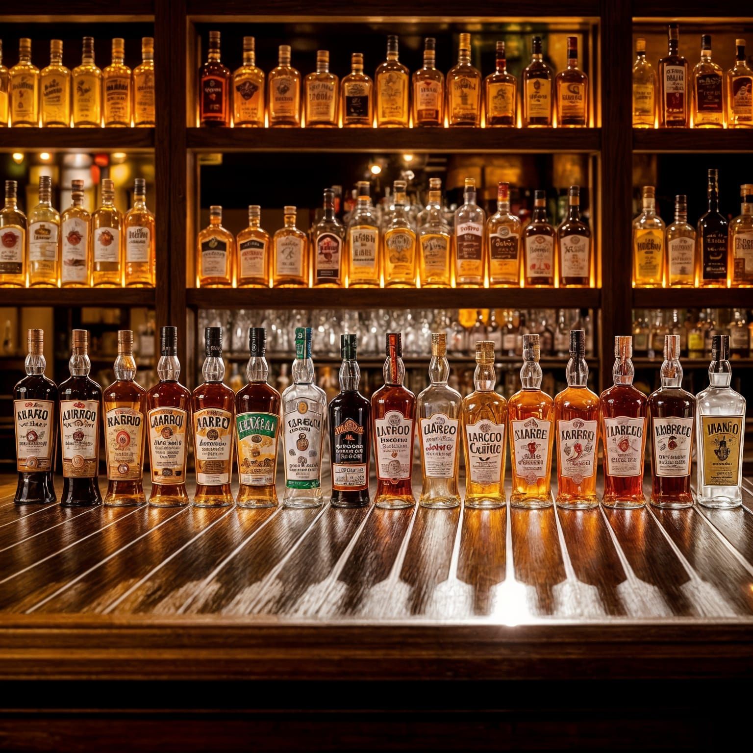 Elegant Spirits Lineup in Warm Bar Ambiance