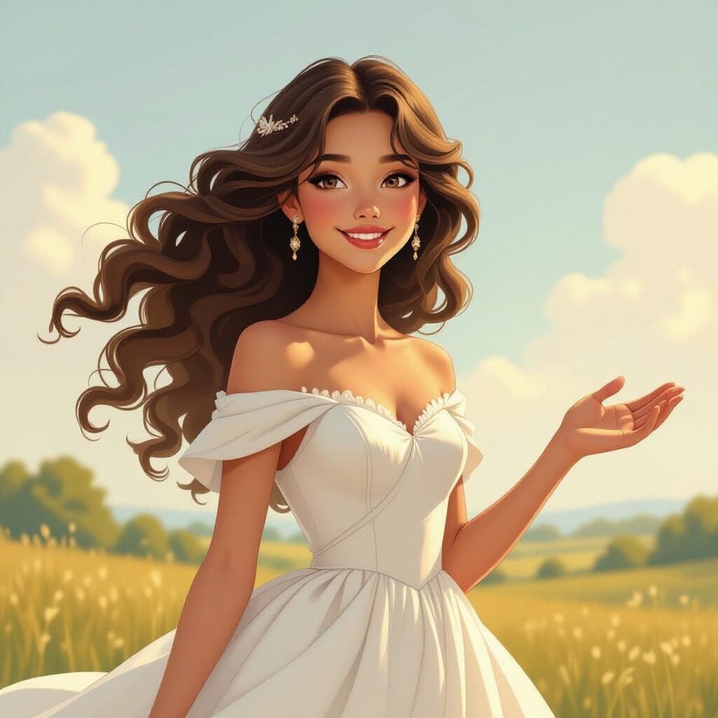 Inviting Teenage Girl in a Serene Landscape