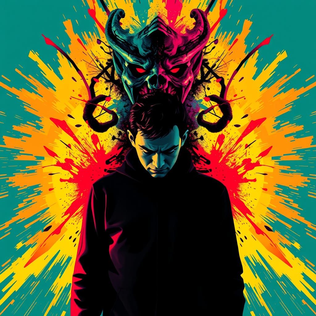 Abstract Entity Torments Person in Pop Art Screen Print