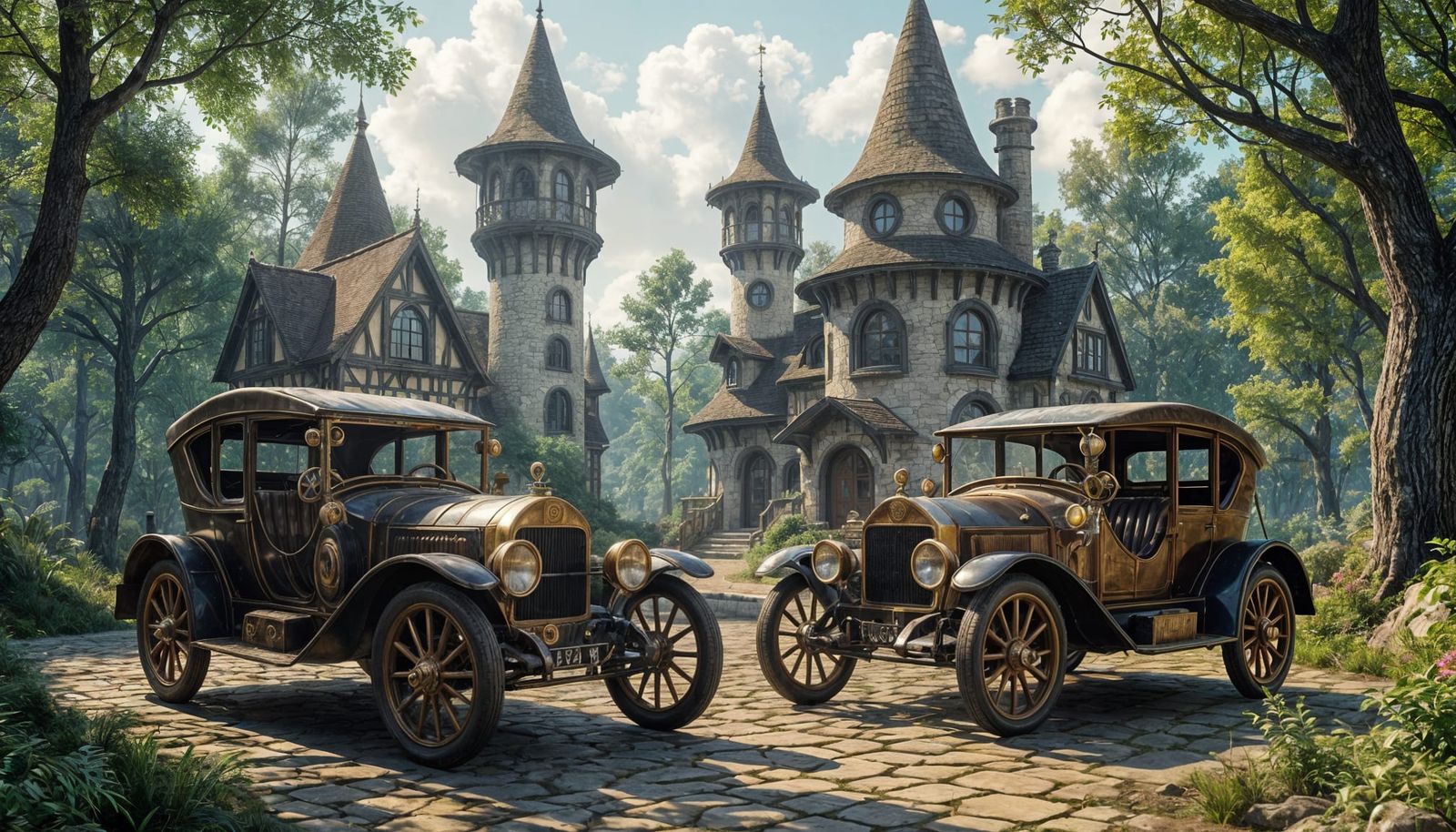 Steampunk Clockwork Cars and Whimsical Elven Cottages
