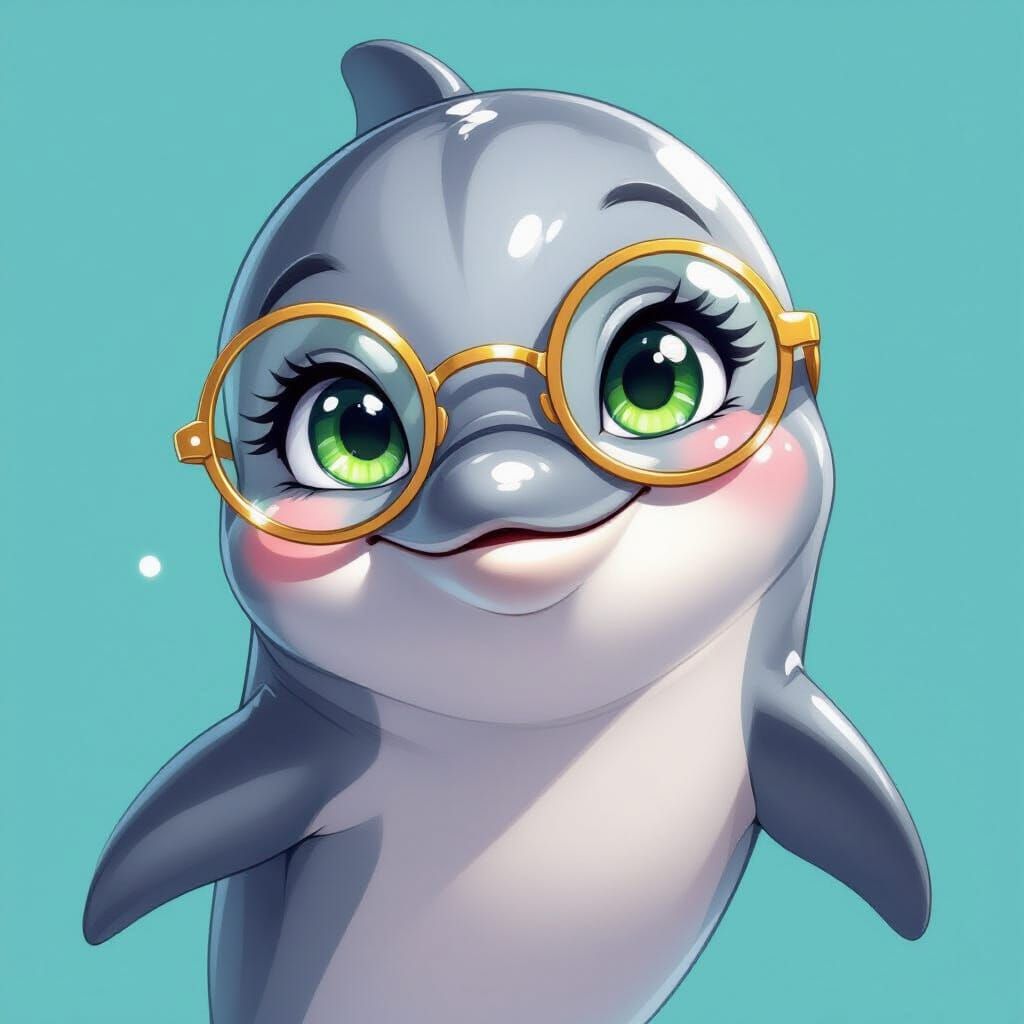 Friendly Dolphin with Golden Glasses, Digital Art Style