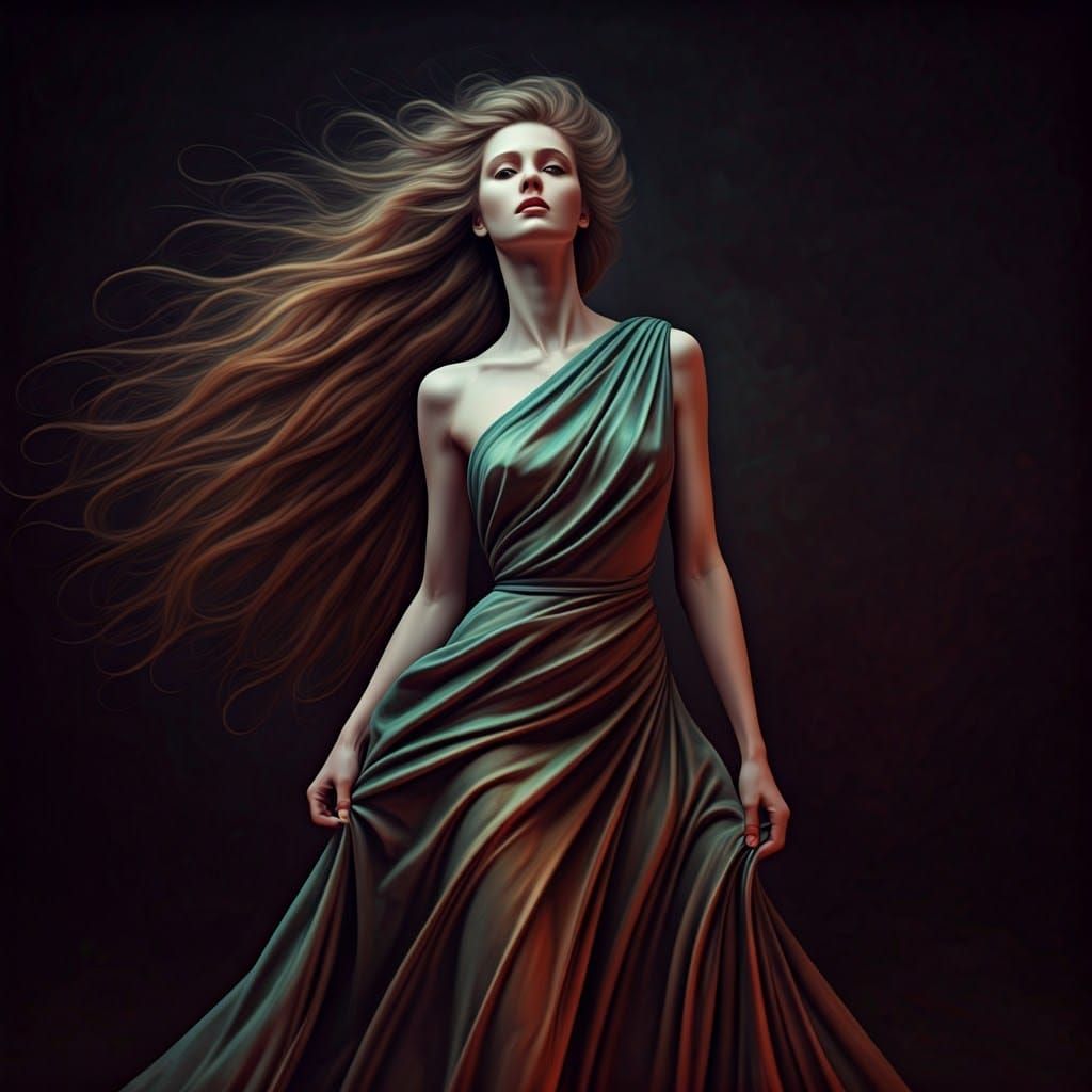 Girl with Flowing Hair in Gothic Dark Fantasy Style