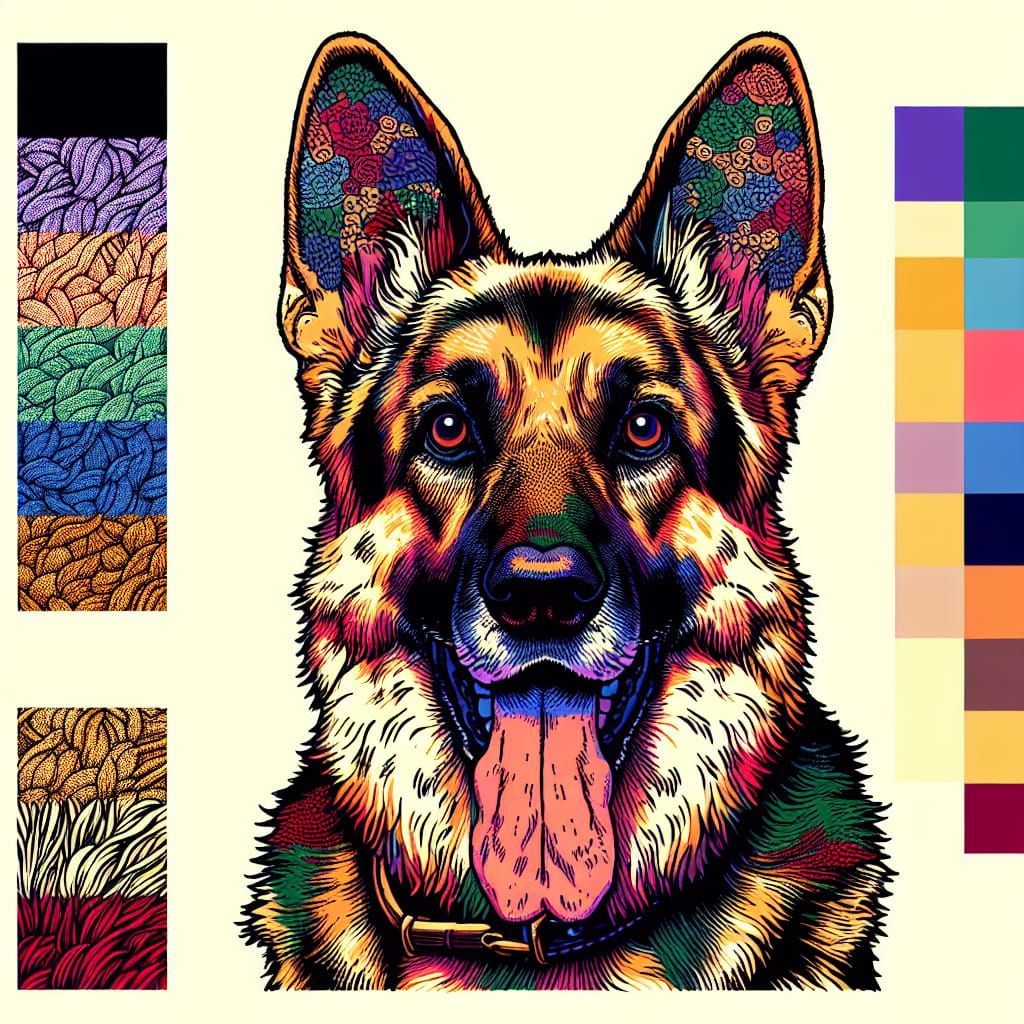 German Shepherd in Japanese Illustration Style