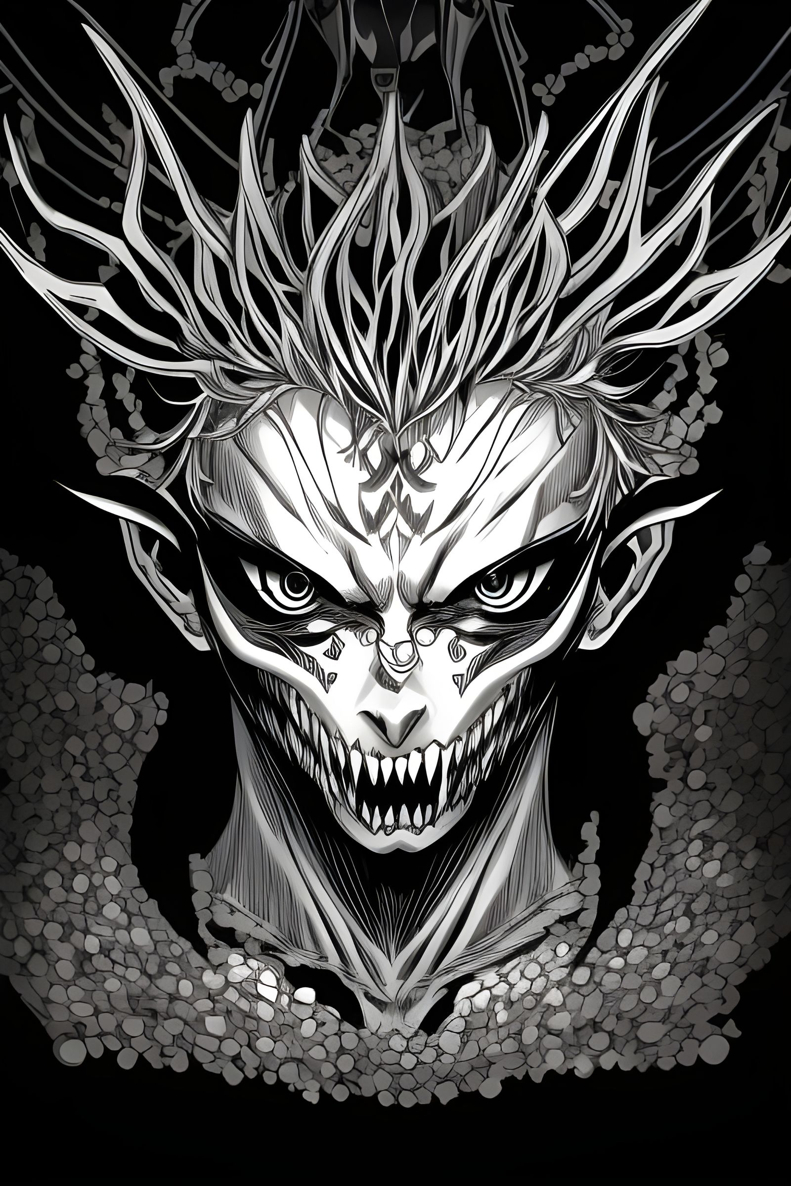Shonen Manga Style Bone White Demon Illustration