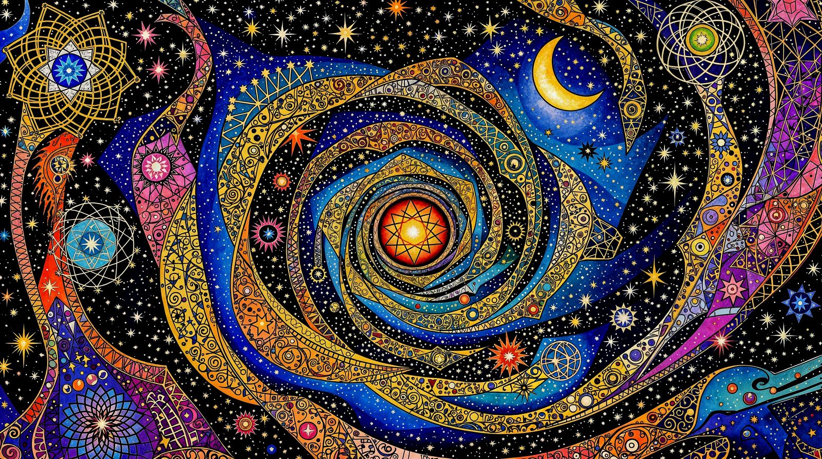 Mystical Warped Geometry in Qajar Art Style