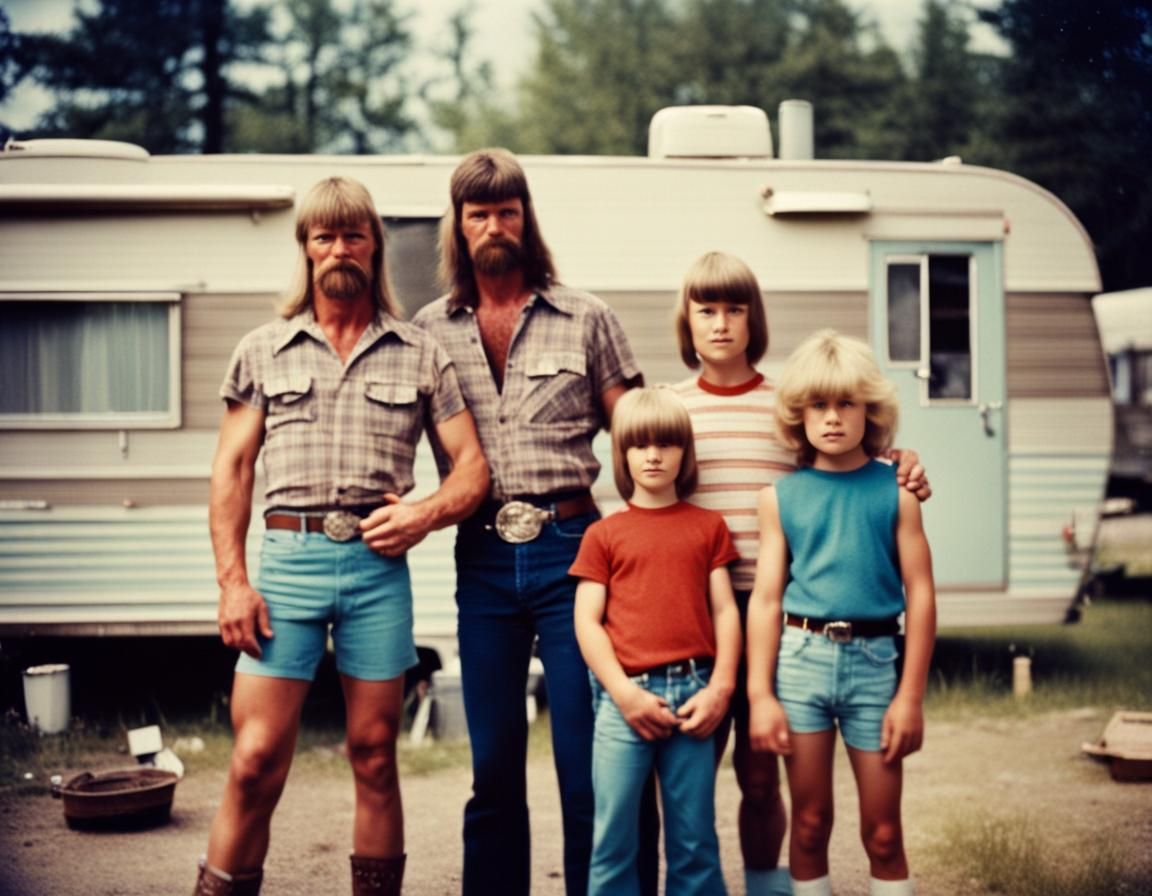 Redneck Family in Trailer Park: 1960s Polaroid