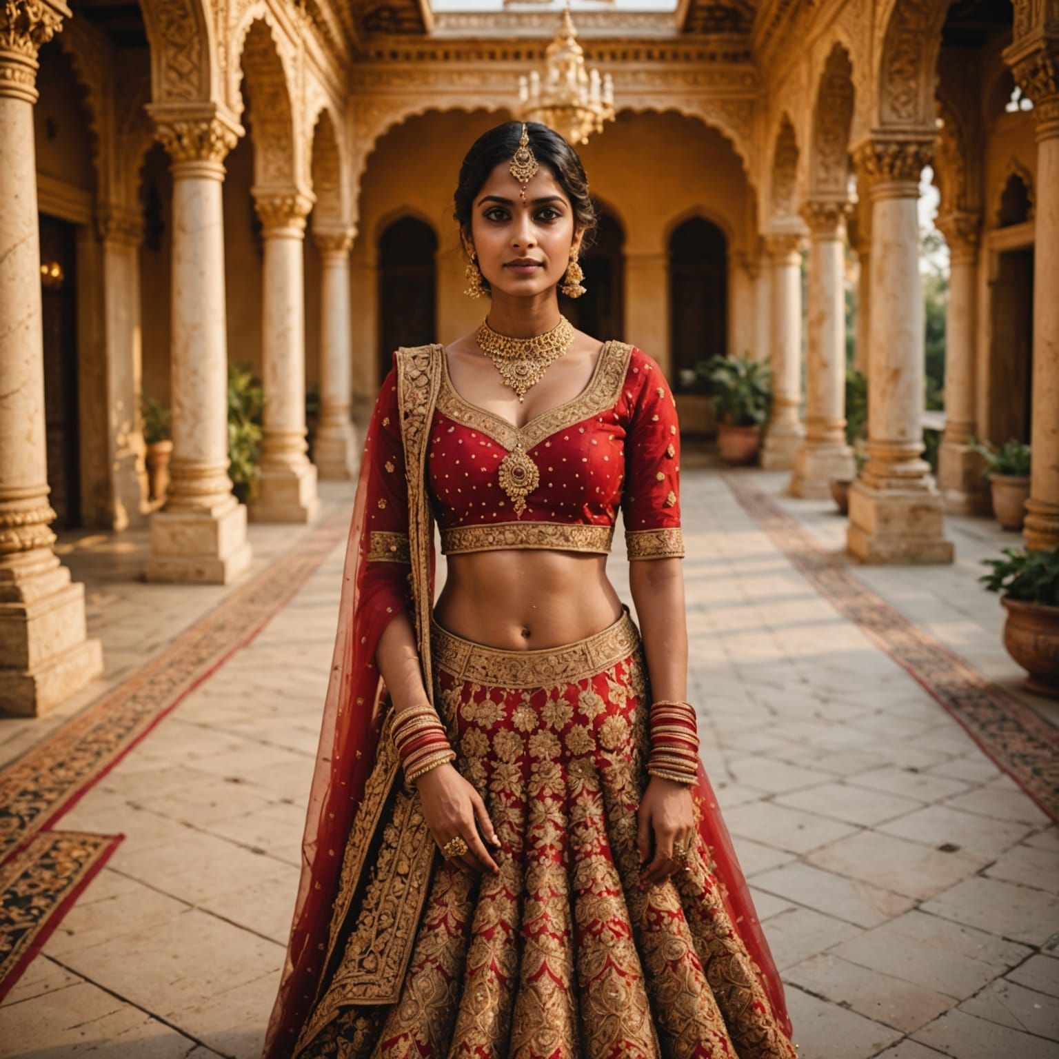 A Indian bride in her mid-20s wearing a heavily embroidered ...