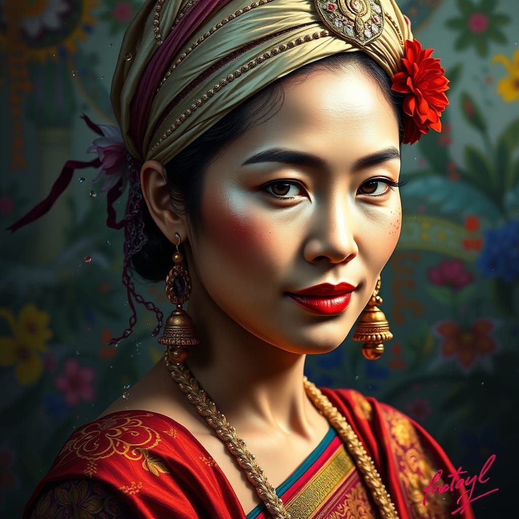 Malay Woman in Vibrant Traditional Attire