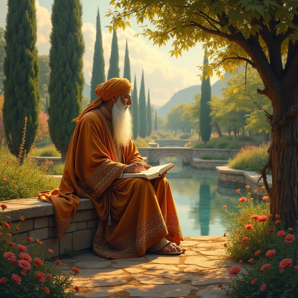 The Sage Sufi Rumi in Lush Persian Gardens