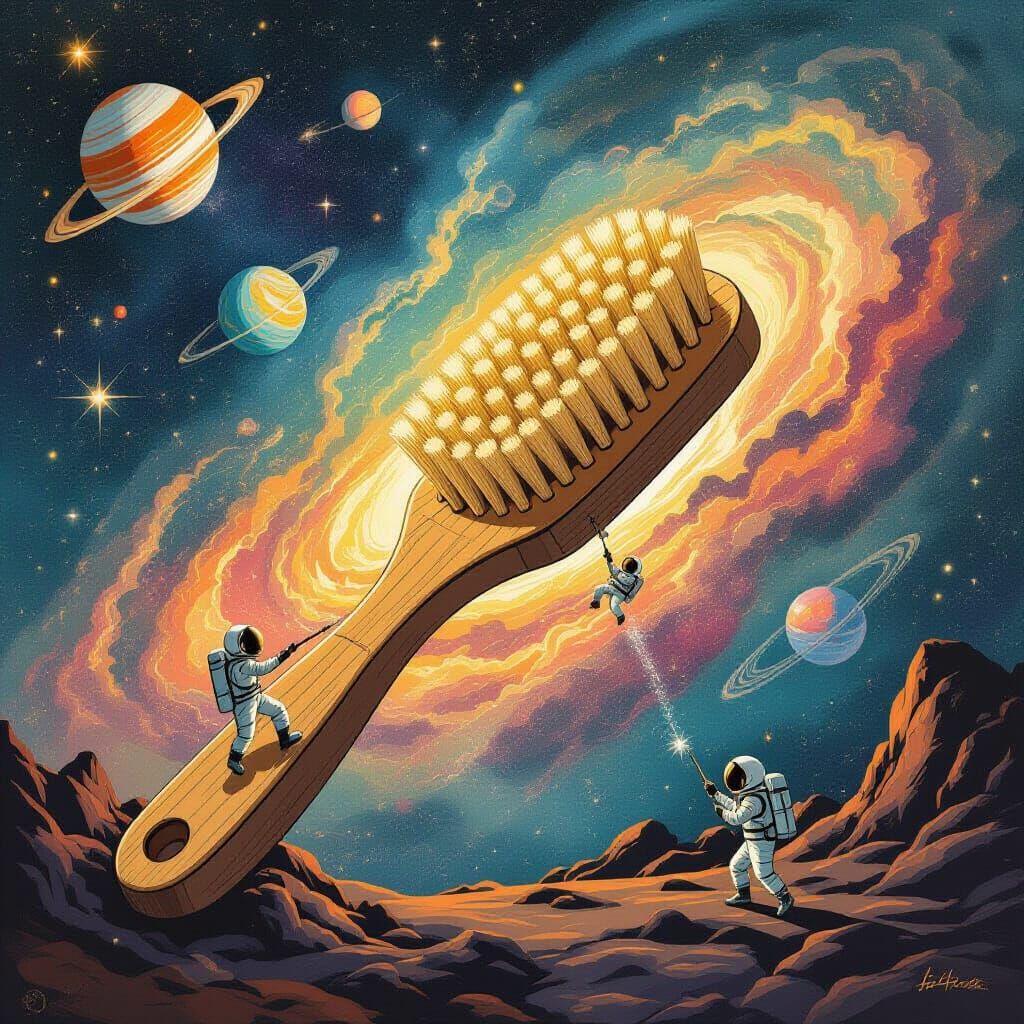 Giant Toothbrush in Nebula with Astronauts