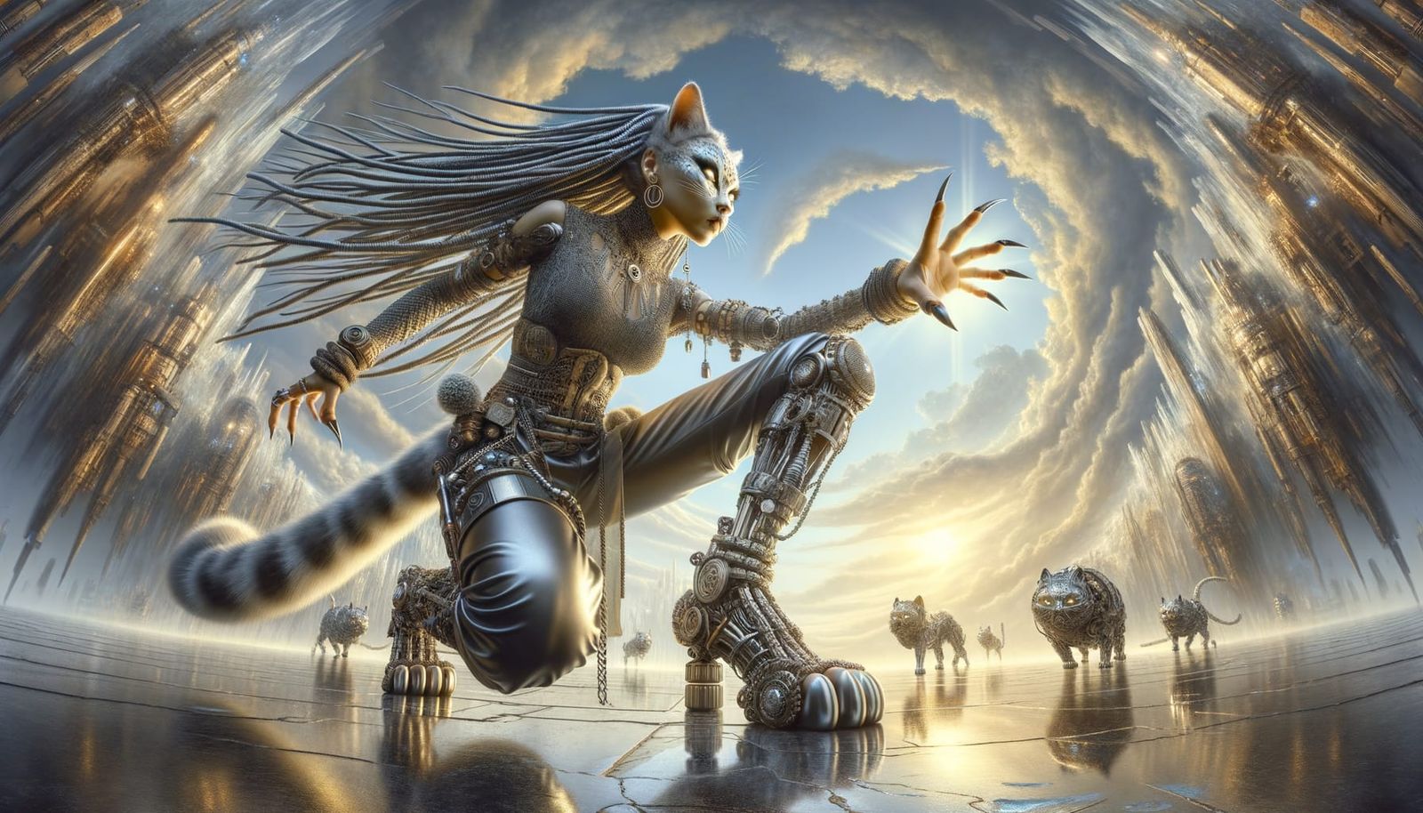Steampunk Cat Goddess Pacifies Chaotic World