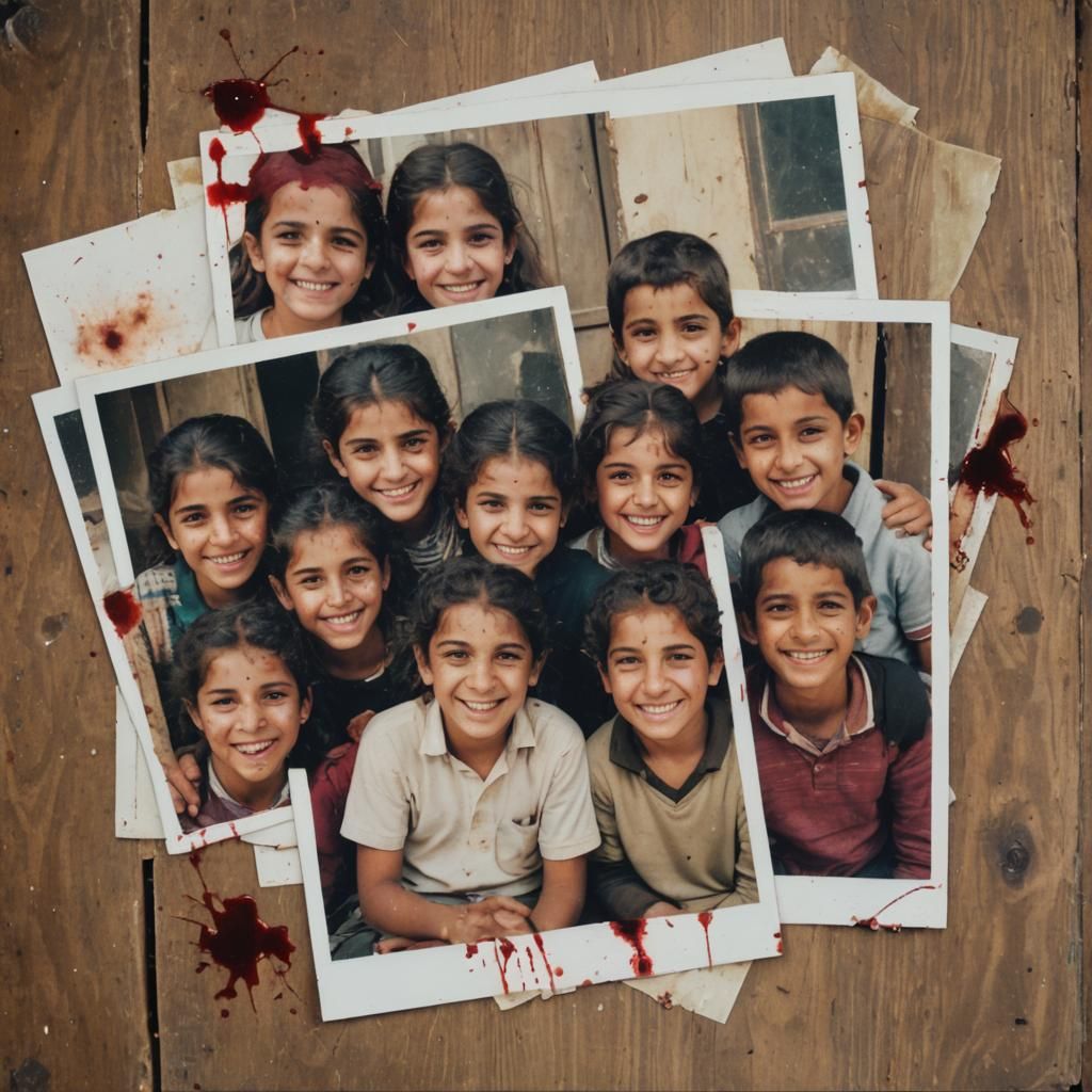 Smiling Palestinian Children: Polaroid Photo