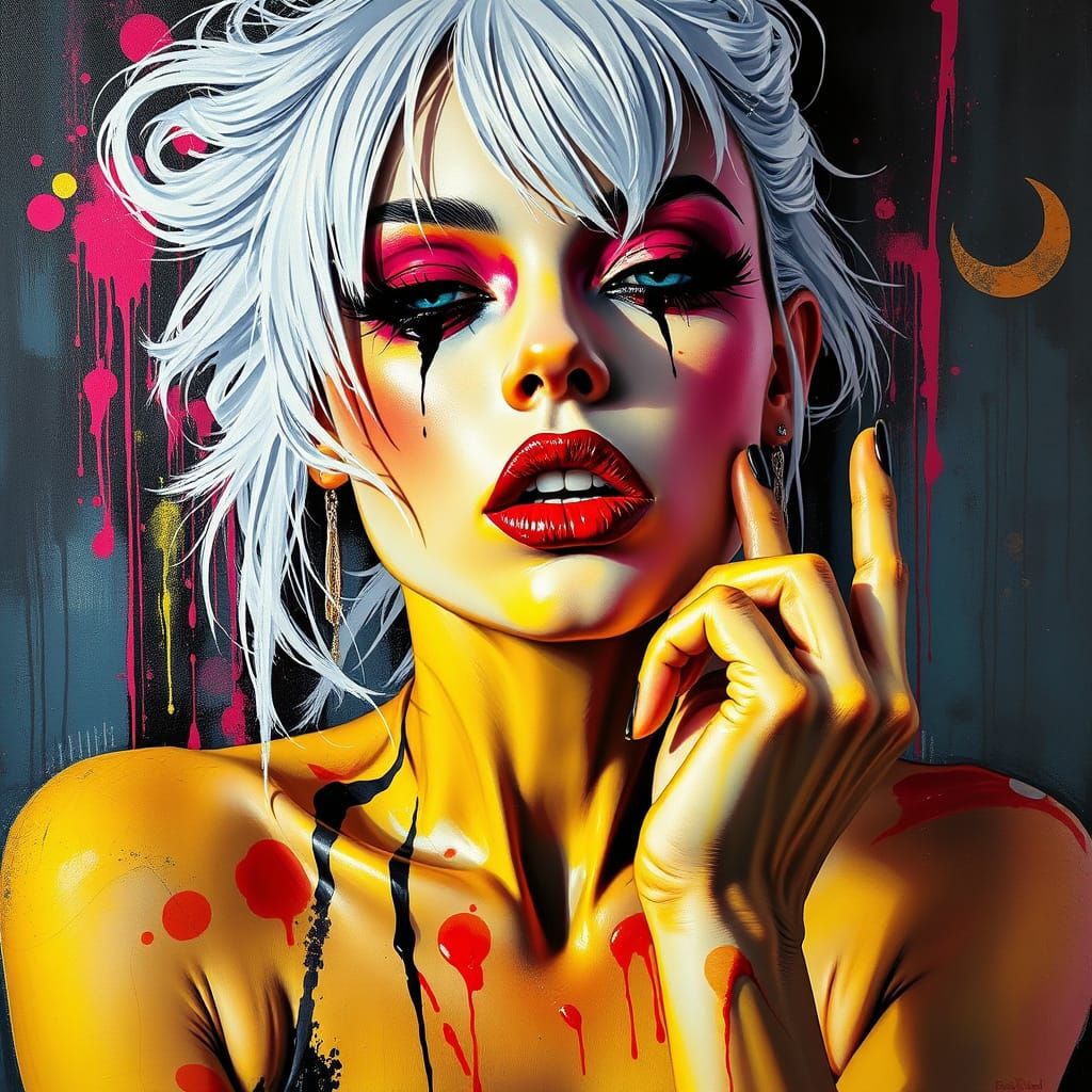 Provocative Albino Woman in Graffiti Street Art