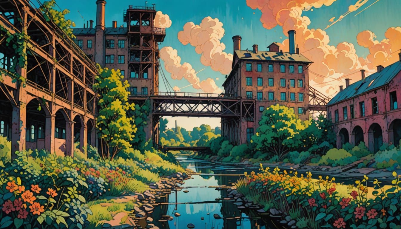 Abandoned Factory in Comic Book Style