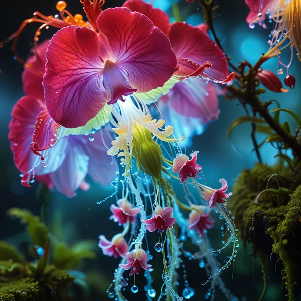Glowing Rose-Orchid Jellyfish Blooms in Ethereal Fog