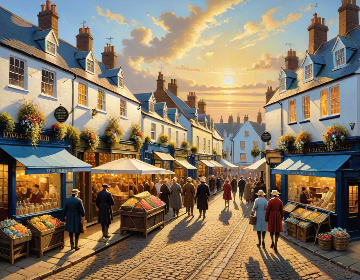 Coastal Market Town in England: Impasto Oil Painting