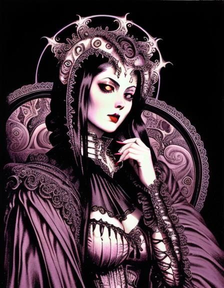 Gothic Rococo Pinup in Vintage Psychedelic Style