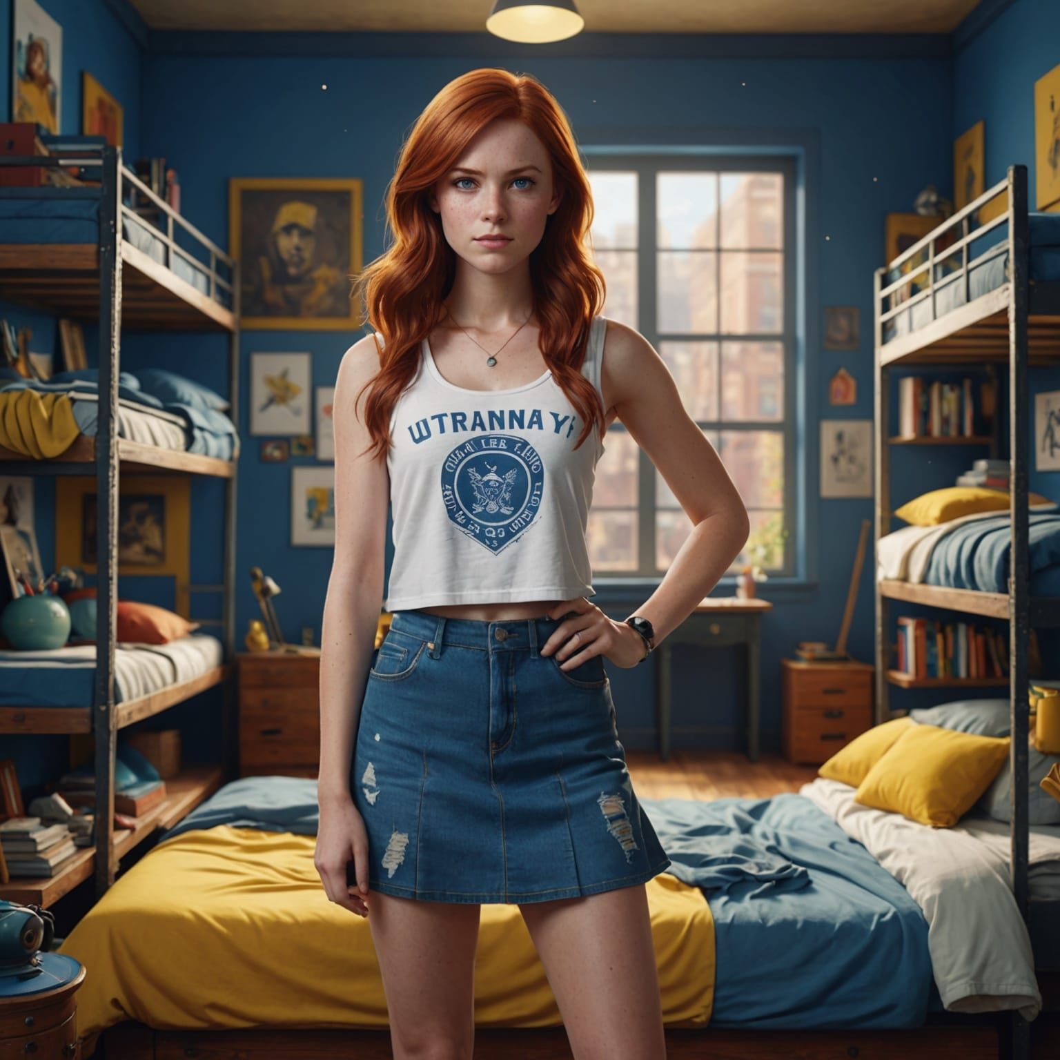 Sorority Girl in Dorm Room: Detailed Matte Painting