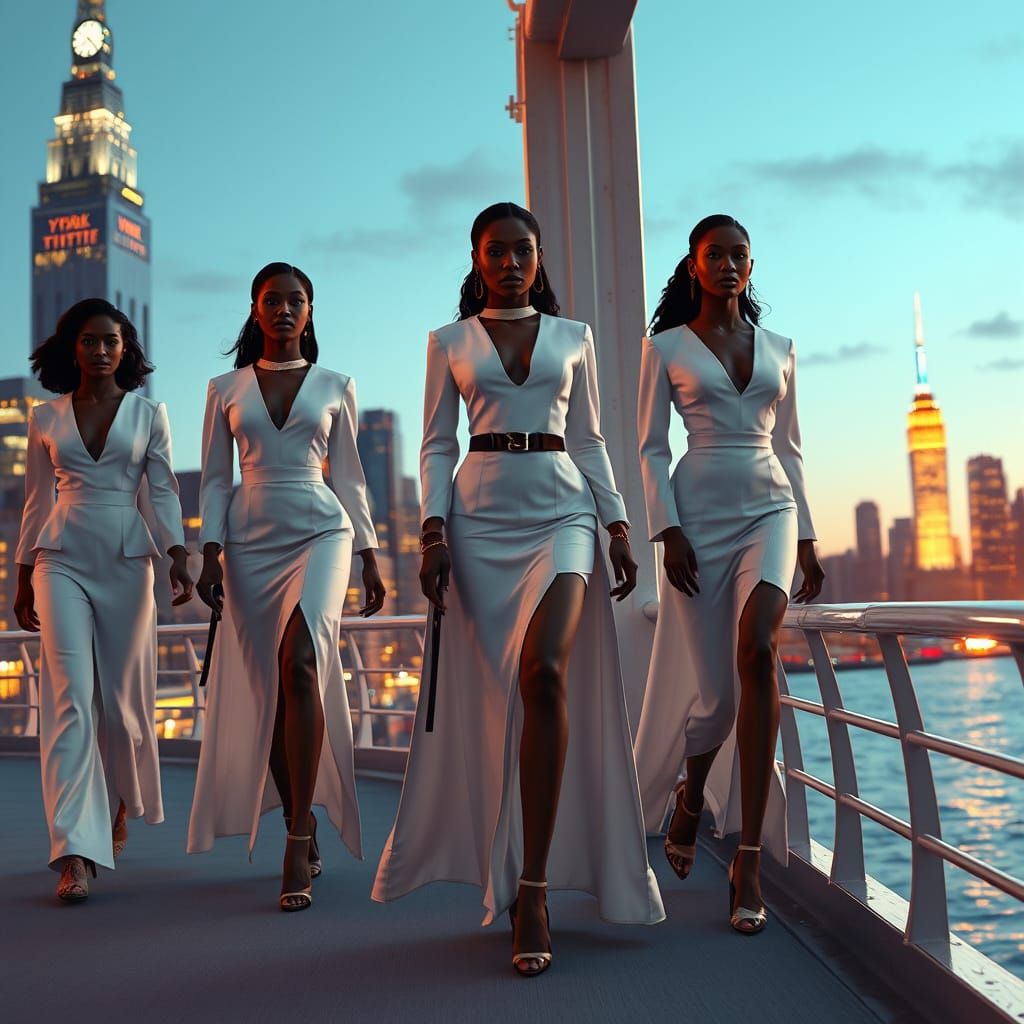 Elegant Black Women in Cyberpunk New York