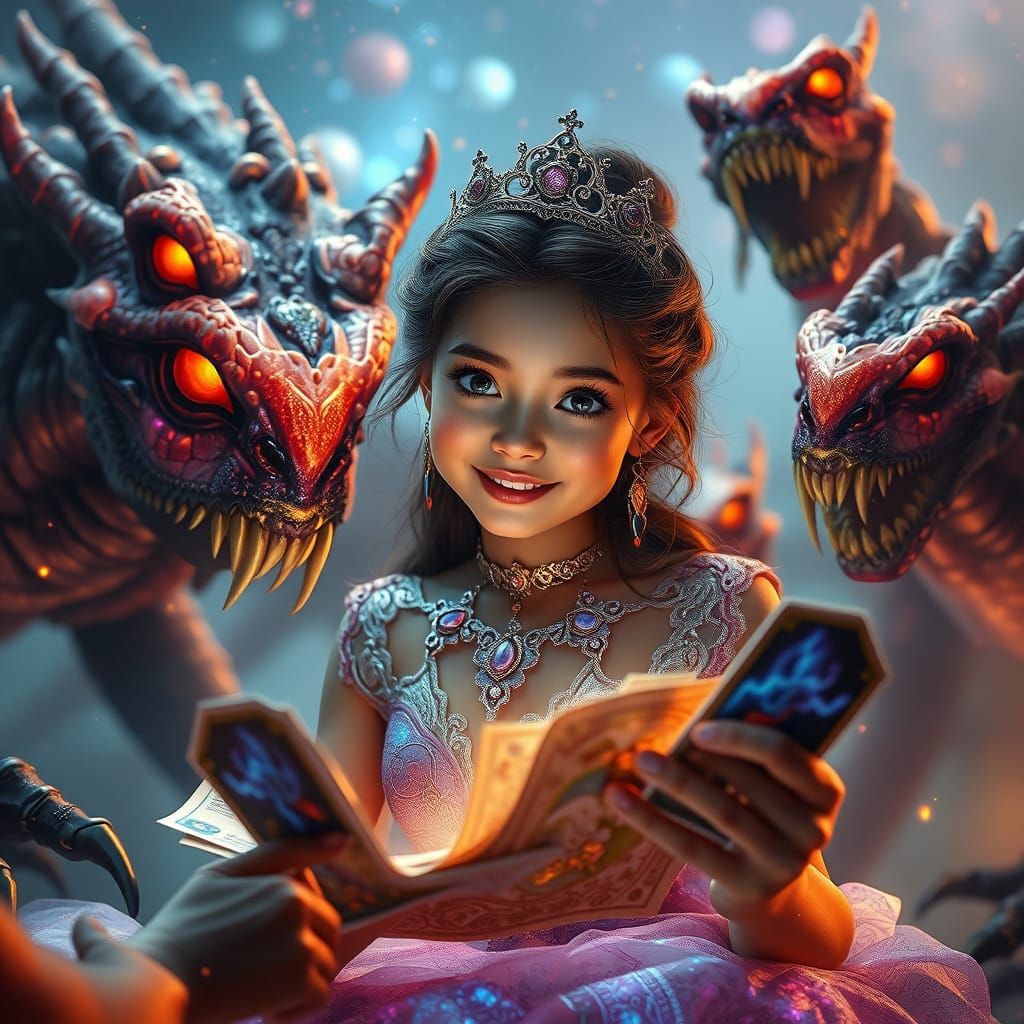 Princess Plays Cards with Galaxy Monsters: Digital Matte Pai...
