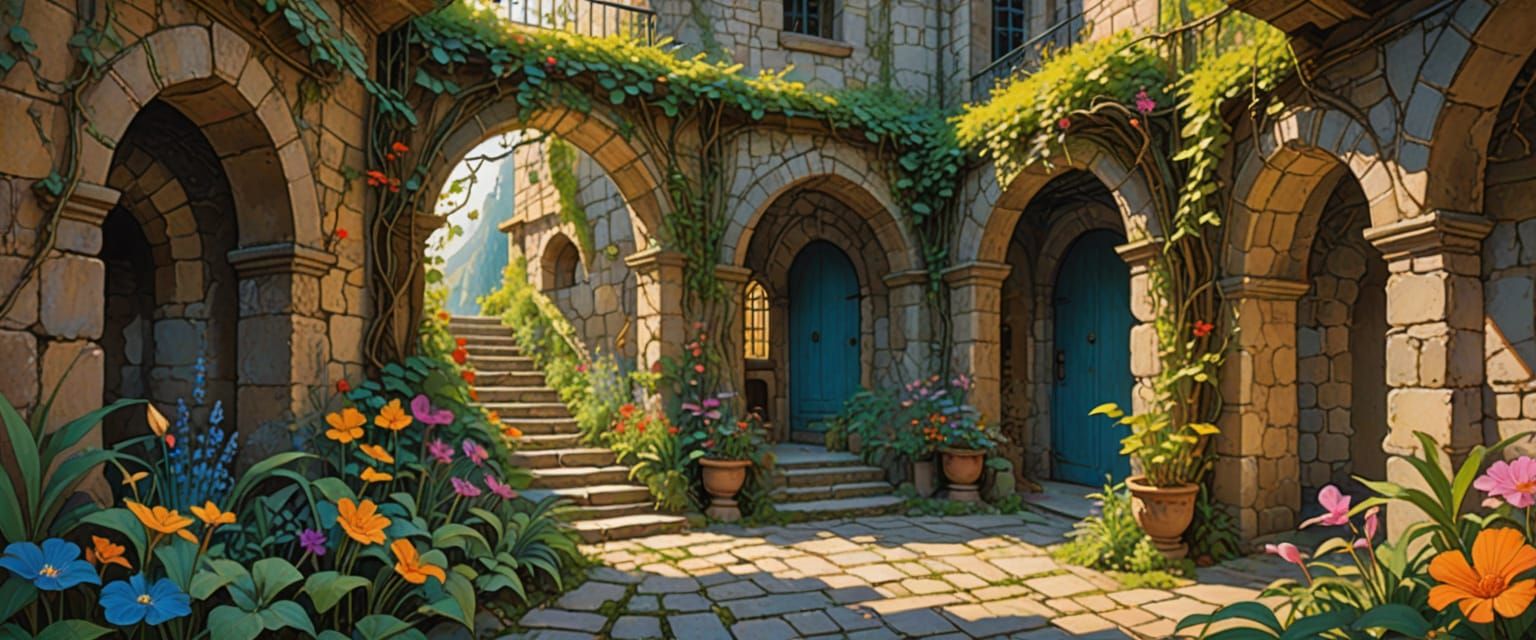 Mysterious Monastery Dungeon Passageway in Comic Book Style