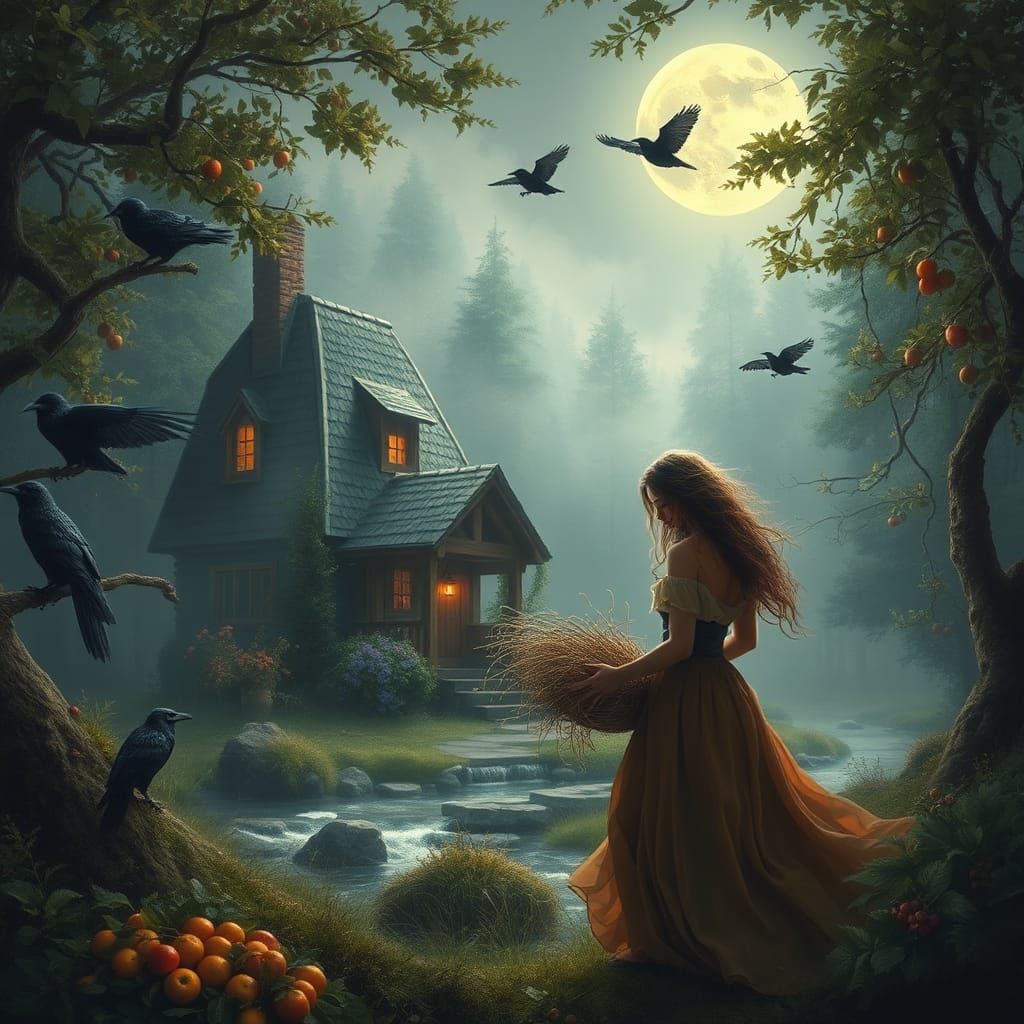 Mystical Cottage Under Moonlight: A Thomas Kinkade Dream