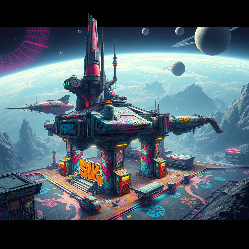 Space Station Gas Station in Digital Matte Painting Style