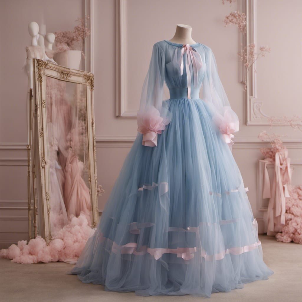 Long Blue Dress with Puffy Skirt on Form