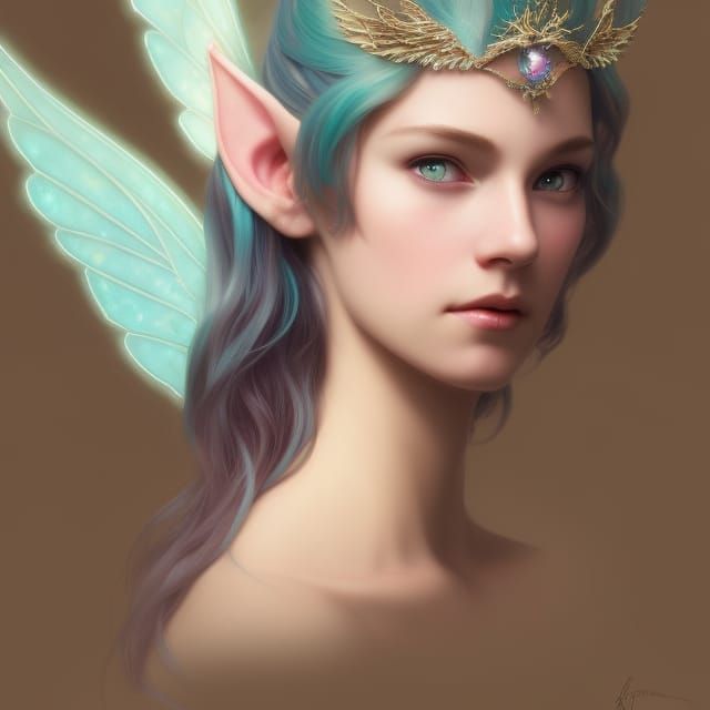 Teal Haired Elf Portrait in Digital Art Style
