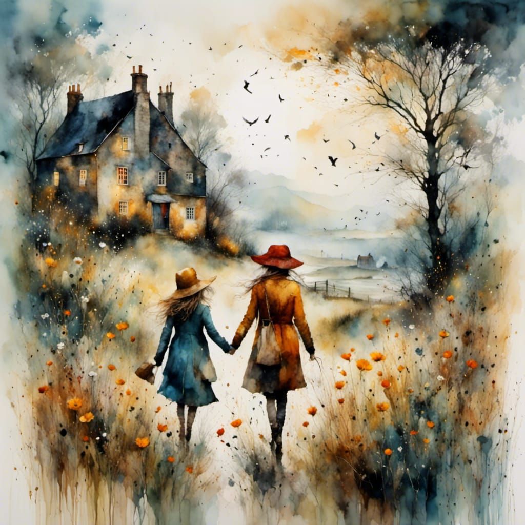 Detailed Watercolor Painting Depicting Friendship