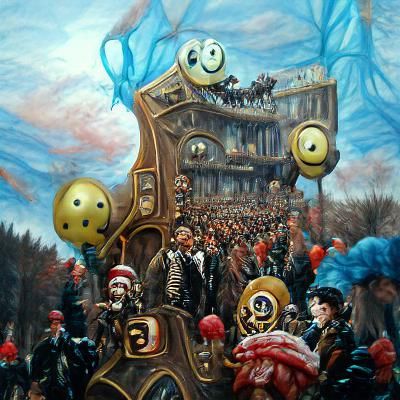 Steampunk Game Show Parade: A Gouache Painting